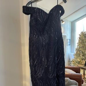 Aiden Mattoxx deep royal blue off the shoulder mermaid gown